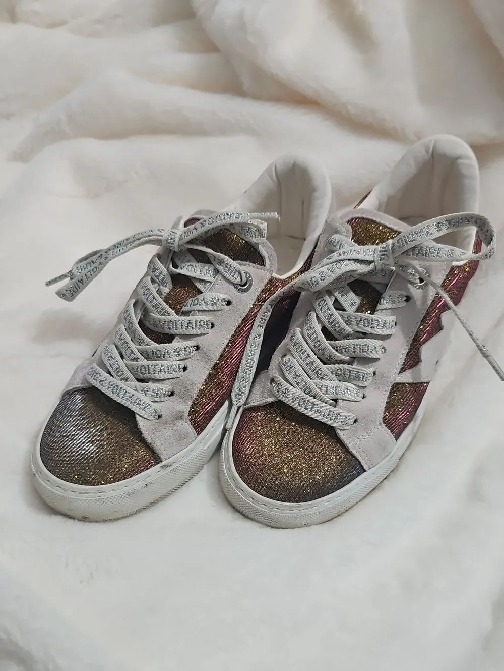 Zadig & Voltaire LA Flash Metallic Glitter Effect Sneakers – EU 37 / US 6.5-7